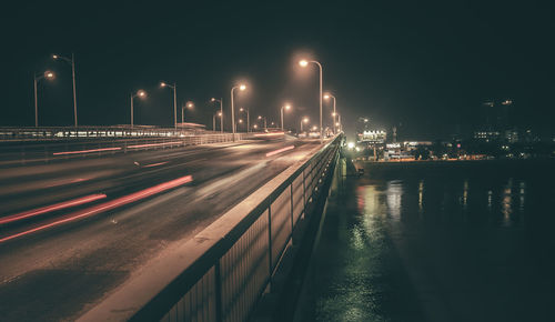 Light trails on road at night