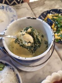 High angle view of food in bowl on table