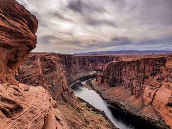 Panoramic view of rock formations against cloudy sky