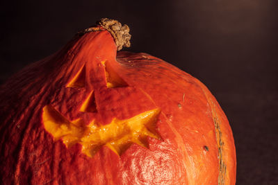 Close-up of pumpkin against black background