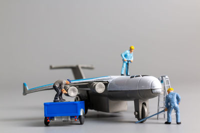 Close-up of drone flying against clear sky