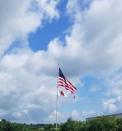 Low angle view of flag against sky