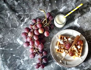 High angle view of breakfast on table