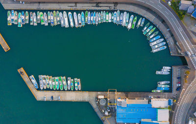 High angle view of boats in canal