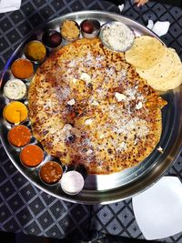 High angle view of breakfast on table
