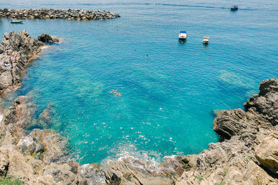 High angle view of rocks on beach