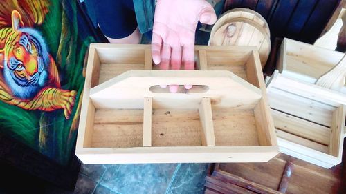 High angle view of person preparing food on table