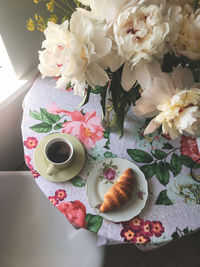 High angle view of flowers on table
