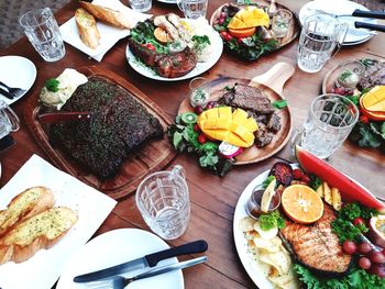 High angle view of food on table