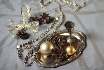 High angle view of various flowers on table