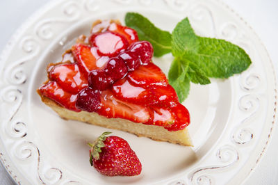 High angle view of strawberries in plate