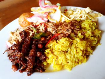 Close-up of food served in plate