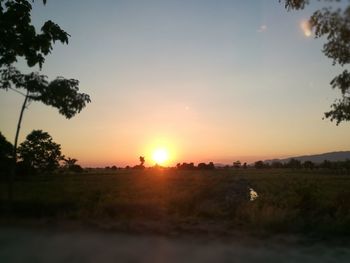 Scenic view of field against sky during sunset