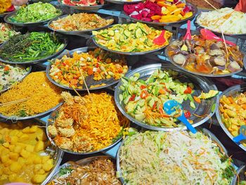 High angle view of vegetables for sale at market stall