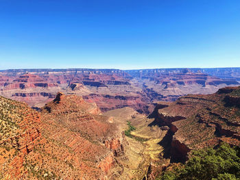 Aerial view of landscape against clear blue sky