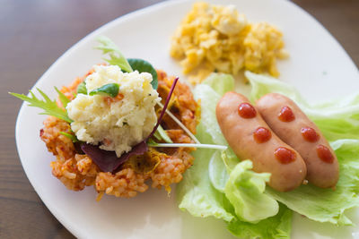 Close-up of meal served in plate on table