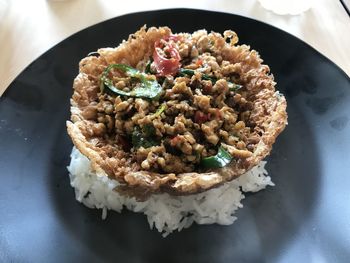 High angle view of meal served in plate