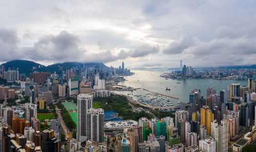 Panoramic view of city buildings against sky