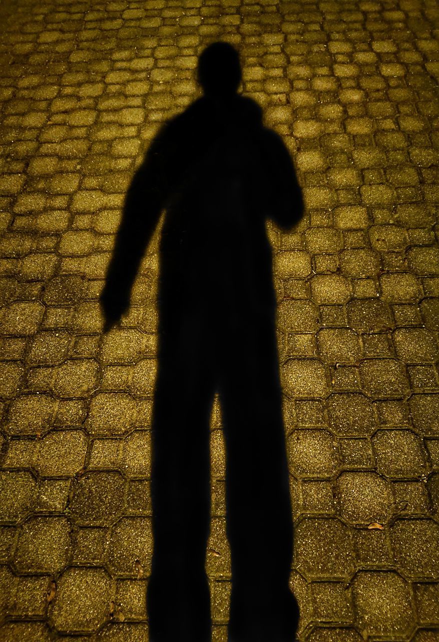 REAR VIEW OF SILHOUETTE MAN STANDING ON FOOTPATH