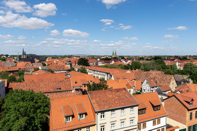 High angle view of townscape against sky