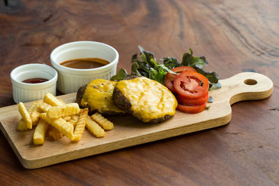 High angle view of food on table