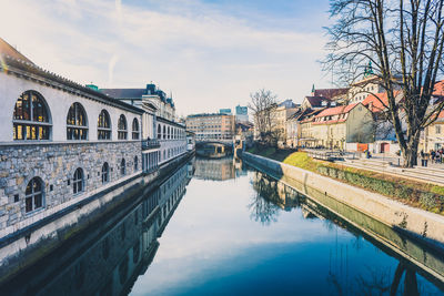 Reflection of buildings in water