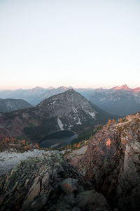 Scenic view of mountains against clear sky