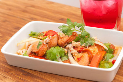 Close-up of salad in bowl on table
