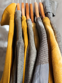 Close-up of clothes hanging on clothesline