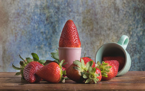 Close-up of strawberries on table