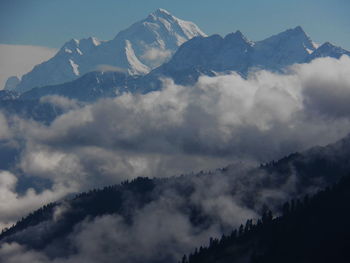 Scenic view of mountains against cloudy sky