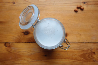 High angle view of drink on table