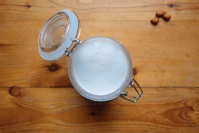 High angle view of drink on table