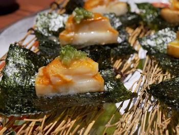 Close-up of served food in plate