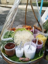 High angle view of food on table