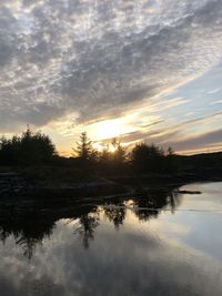 Scenic view of lake against sky during sunset