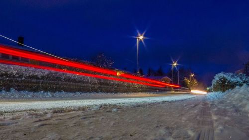 Light trails on road at night