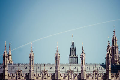 Low angle view of buildings against clear sky