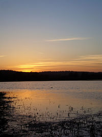 Scenic view of lake at sunset