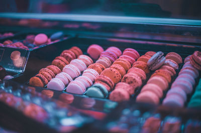 Close-up of macarons for sale