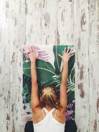 High angle view of woman doing yoga