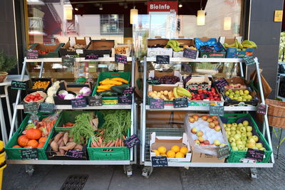 Various fruits for sale at market stall