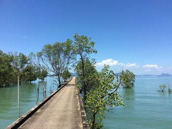 Scenic view of sea against clear blue sky