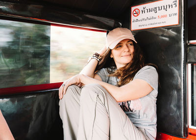 Portrait of woman in bus