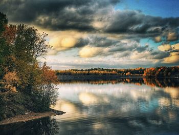 Scenic view of lake against sky during sunset