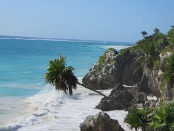 Scenic view of sea against clear sky