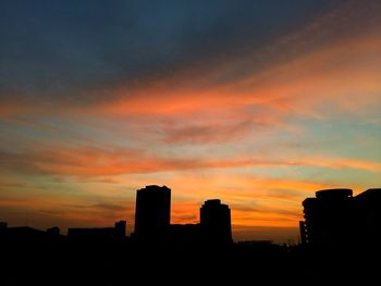 Silhouette cityscape against sky during sunset