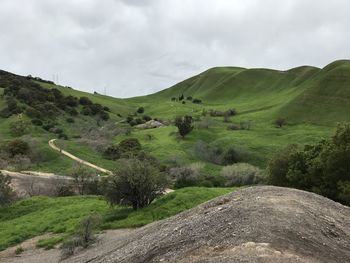 Scenic view of green landscape against sky