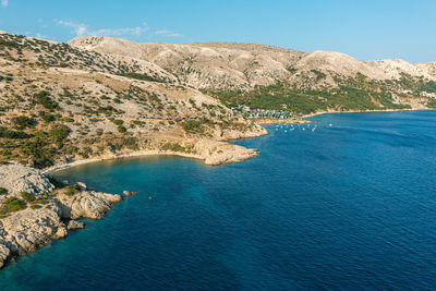 Aerial view of oprna beach near stara baska, krk island, croatia