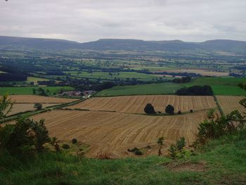 Scenic view of field against cloudy sky